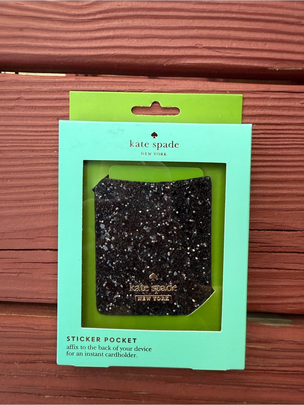 kate spade Black Glitter Sticker Pocket Card Holder